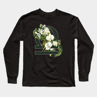 Libra Horoscope Zodiac White Orchid Design Long Sleeve T-Shirt